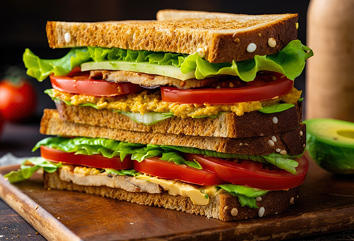 Veganes Club-Sandwich auf Holz