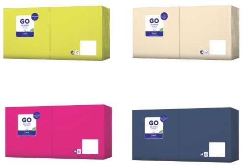 GO-Servietten der Firma Duni in verschiedenen Farben
