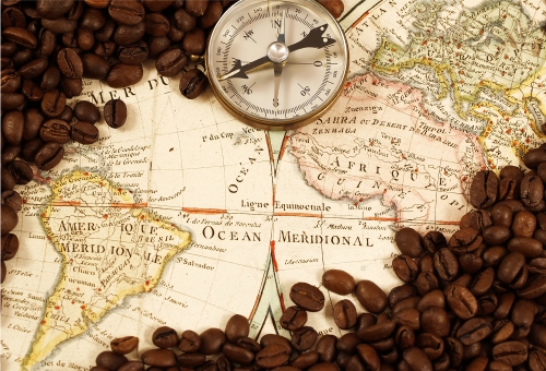 Landkarte und Routen des Kaffeehandels