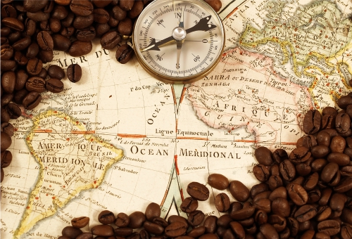 Landkarte und Routen des Kaffeehandels Landkarte und Routen des Kaffeehandels