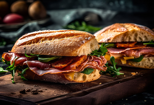 Belegte Sandwiches auf Holzbrett