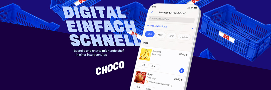 Mock-Up der Choco App personalisiert für Handelshof