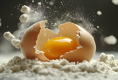 Eigelb frisch zerschlagen aus Eierschale Zerschlagenes Eigelb
