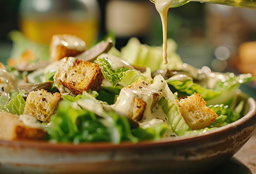 Salate und Dressings Caesars Salad mit frischem Dressing angereichert