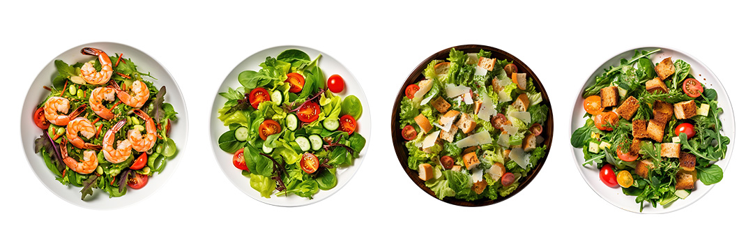 Die beliebtesten Salatsorten Verschiedene Salatsorten auf weißem Hintergrund