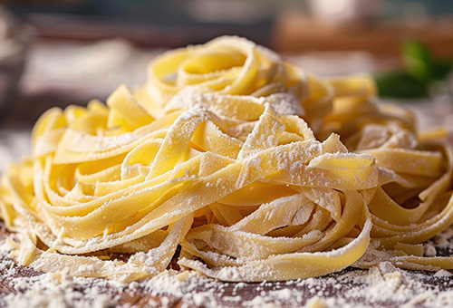 Tagliatelle mit Mehl bestäubt