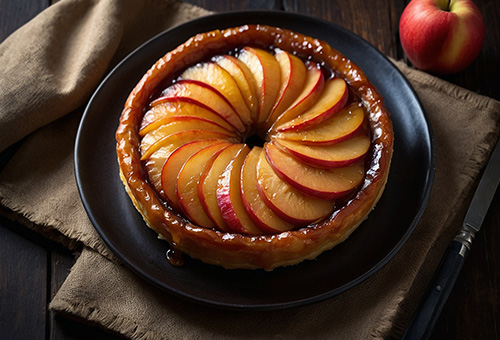 Dessert in Form von Tarte Tatin Frische Tarte Tatin auf Teller serviert